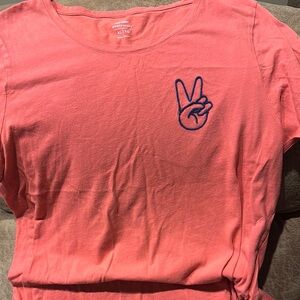 Coral T-Shirt with Peace Sign Embroidery